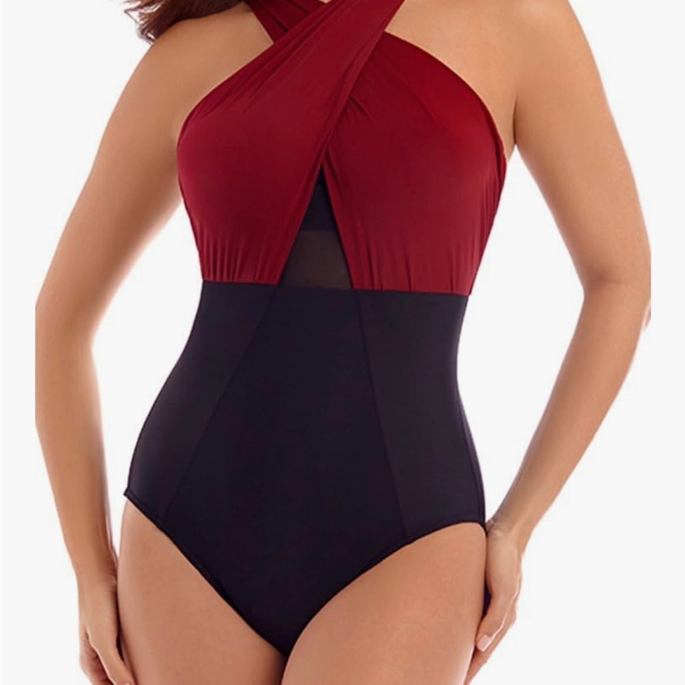 Miraclesuit Burgundy and Black One-Piece Swimsuit
